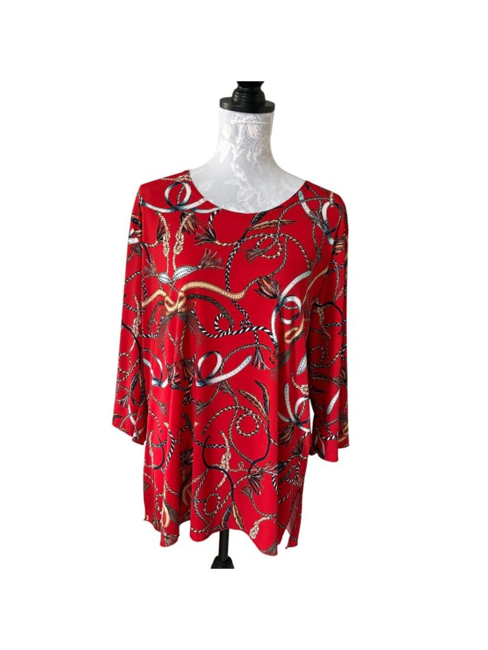 Jostar Womens Long Sleeve Red Colorful Print Stretchy Xlarge